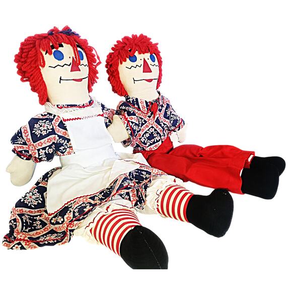 27" Vintage Homemade Raggedy Ann & Andy Doll Pair - Picture 7 of 13